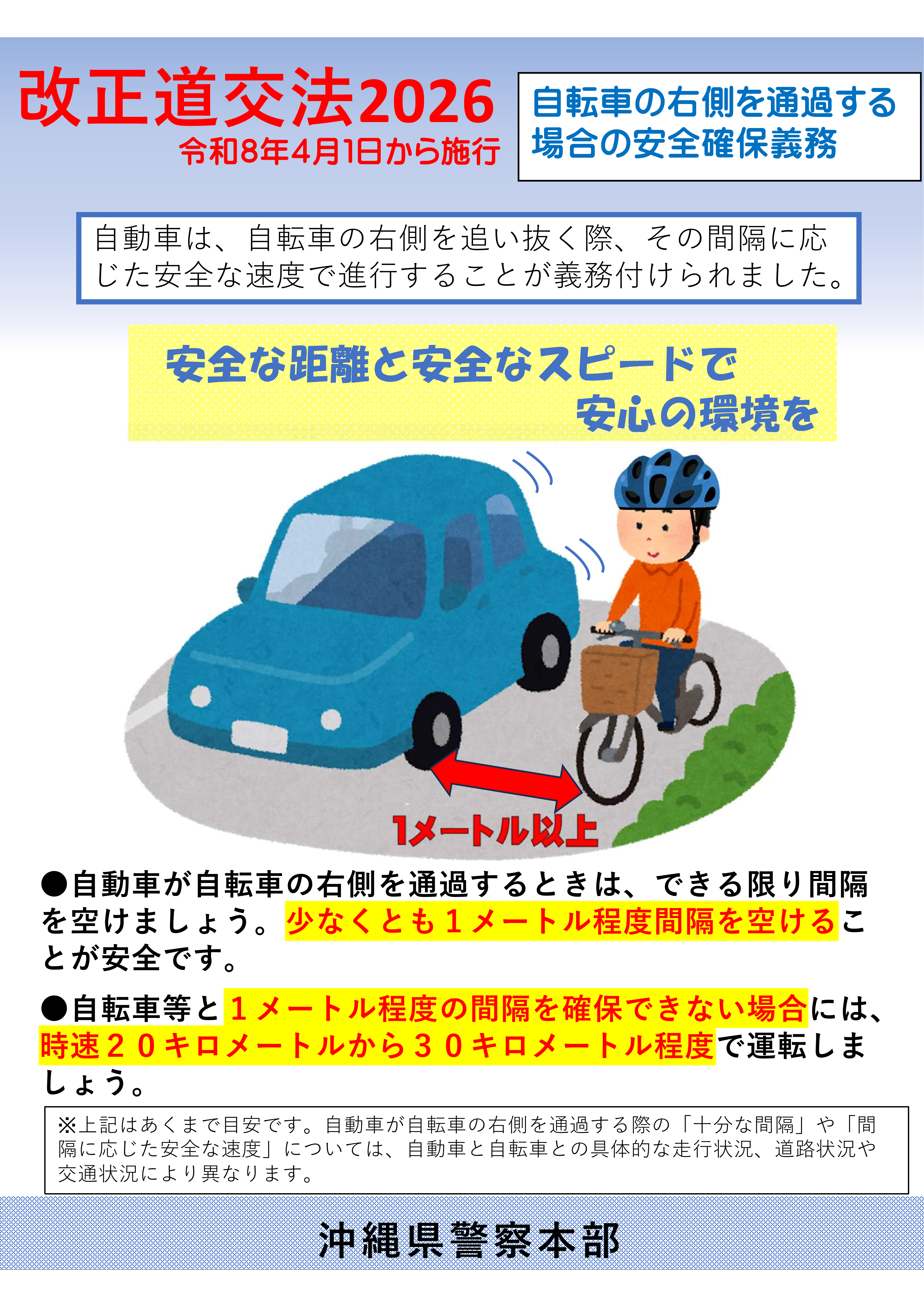 自動車の追い越し方法（自転車の安全確保）